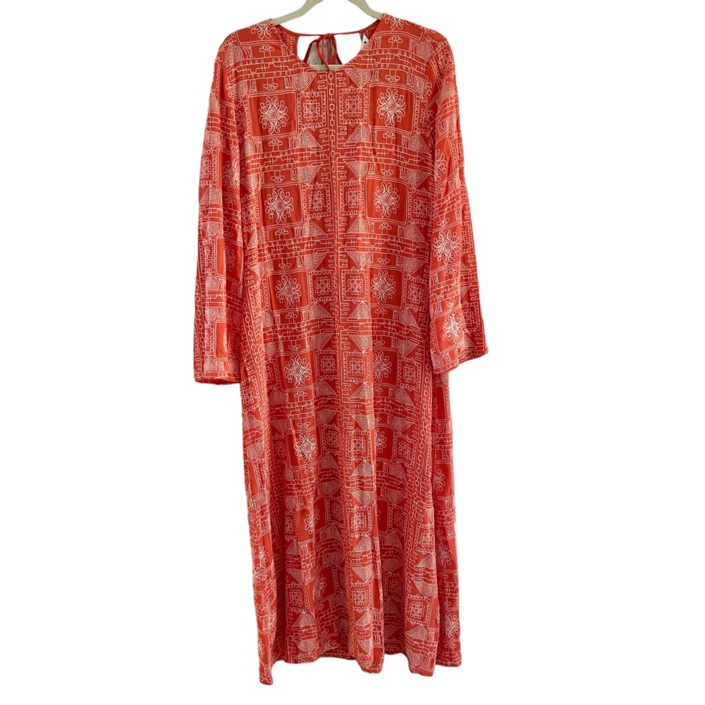 ZARA Coral Orange White Lightweight Embroidered Maxi Dress XL